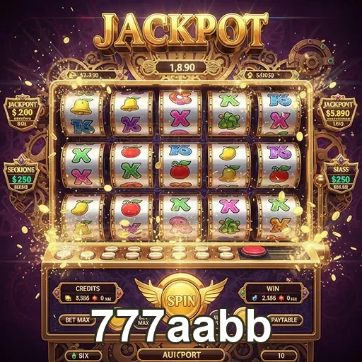 Imagem do jogo de slot Jackpot no site 777aabb, mostrando roletas e símbolos vibrantes.